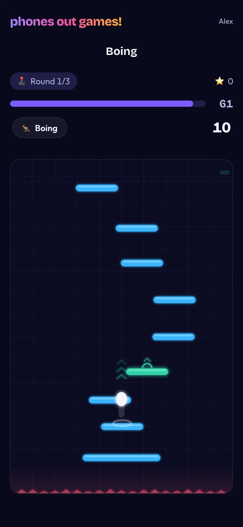 Boing phone screen: Everyone plays at once