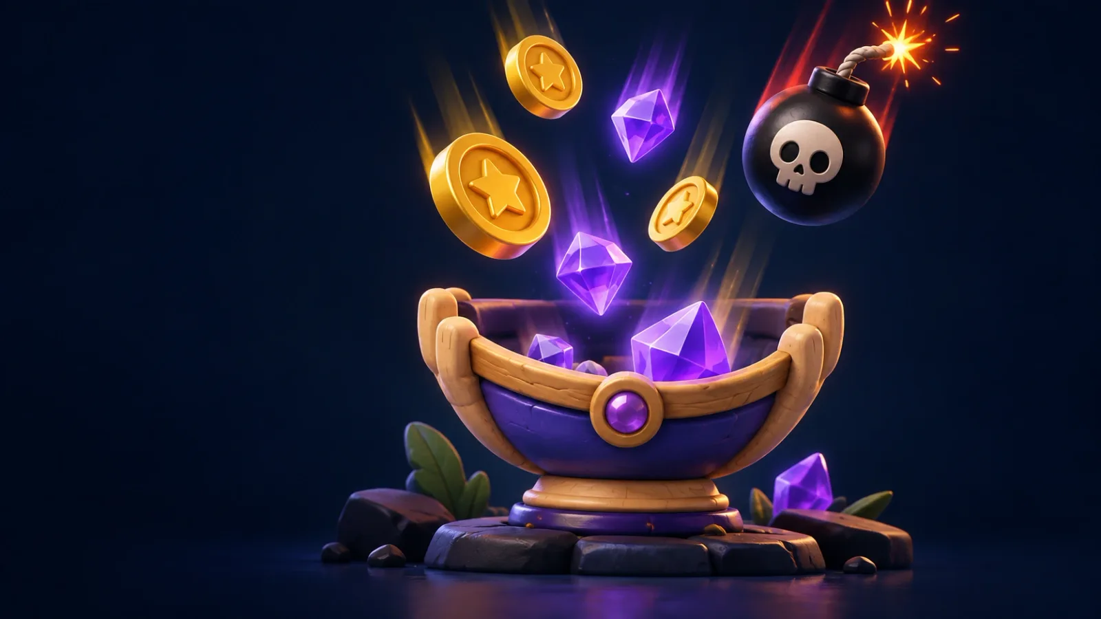 Illustrated cover for Downpour. Catch the coins, cradle the gems. Never, EVER catch a bomb.