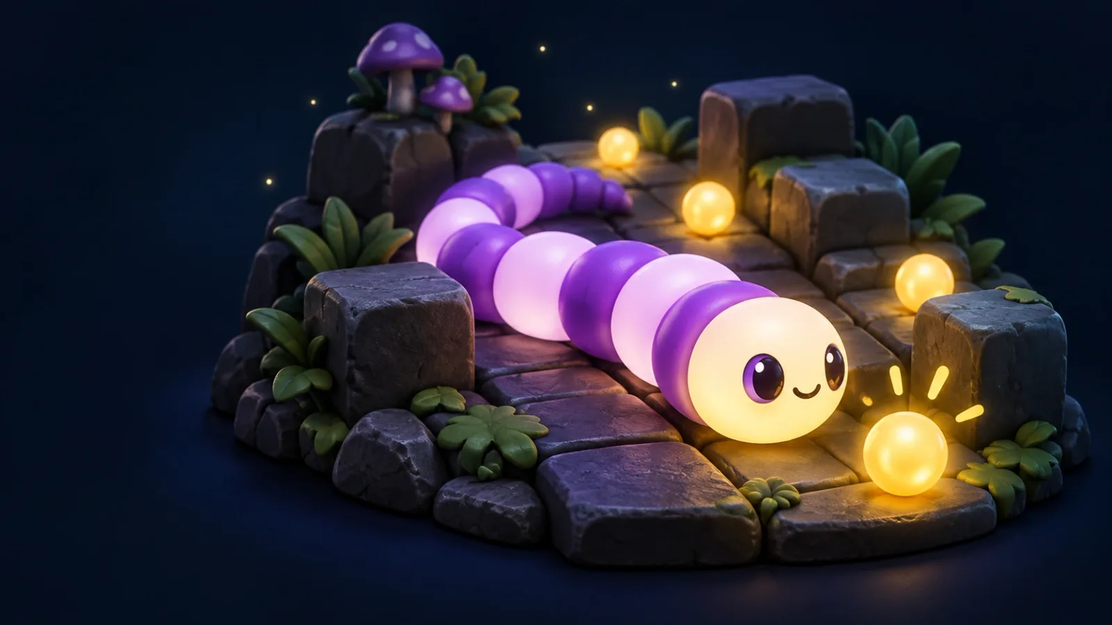 Illustrated cover for Glowworm. Tap left or right to turn. Eat, grow, and don't bite yourself.