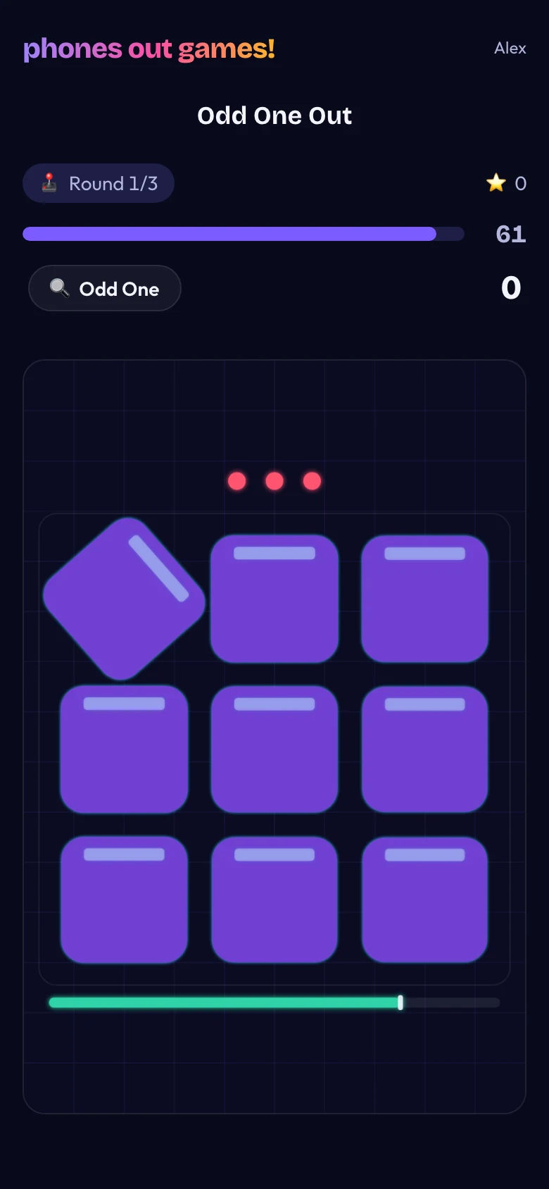 Odd One Out phone screen: Everyone plays at once