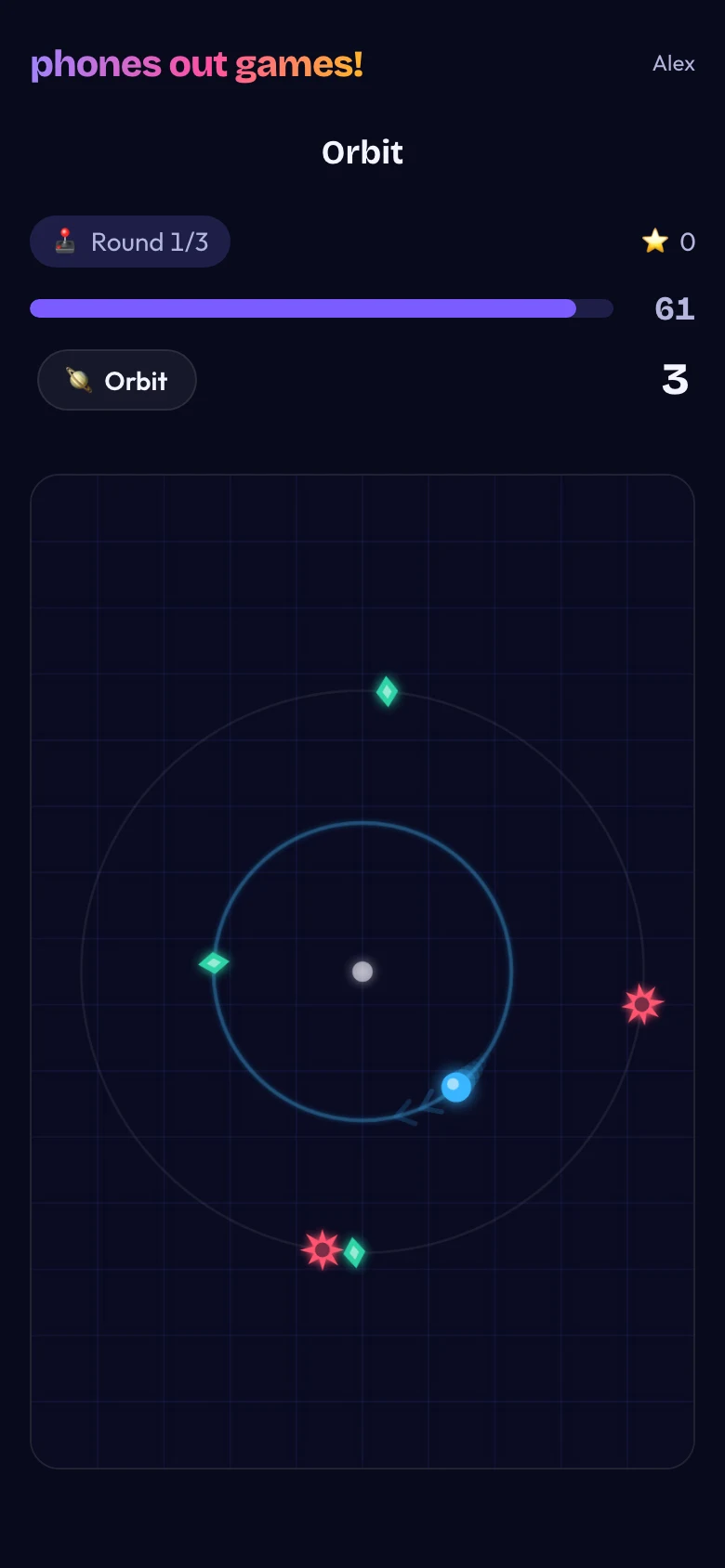 Orbit phone screen: Everyone plays at once