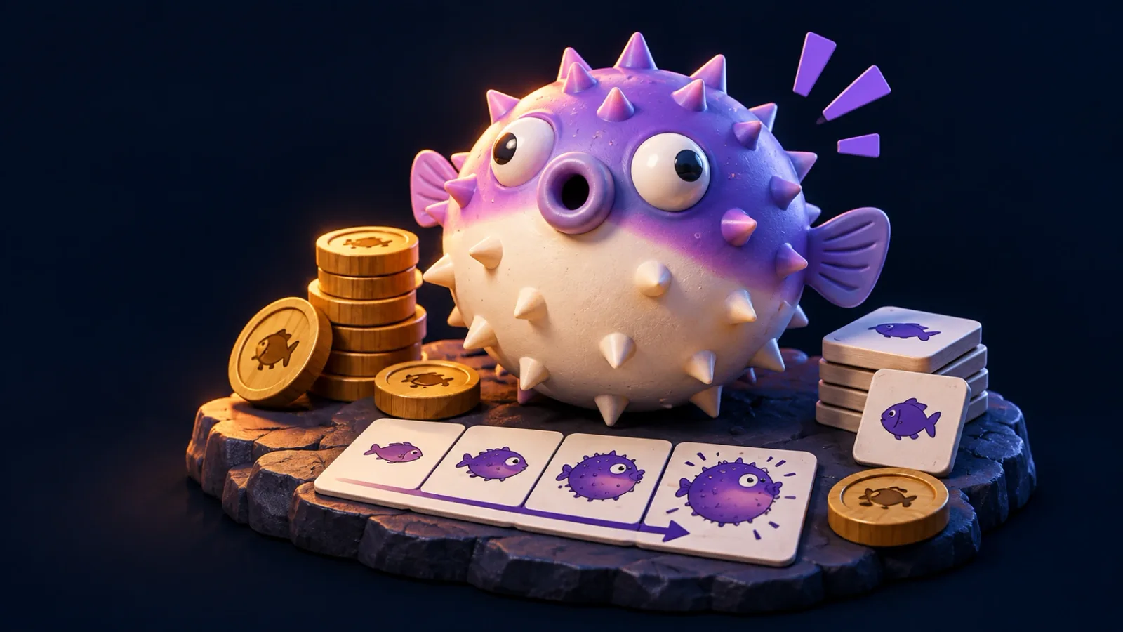 Illustrated cover for Puffer. Inflate to the brink and bank it. Greed goes bang.