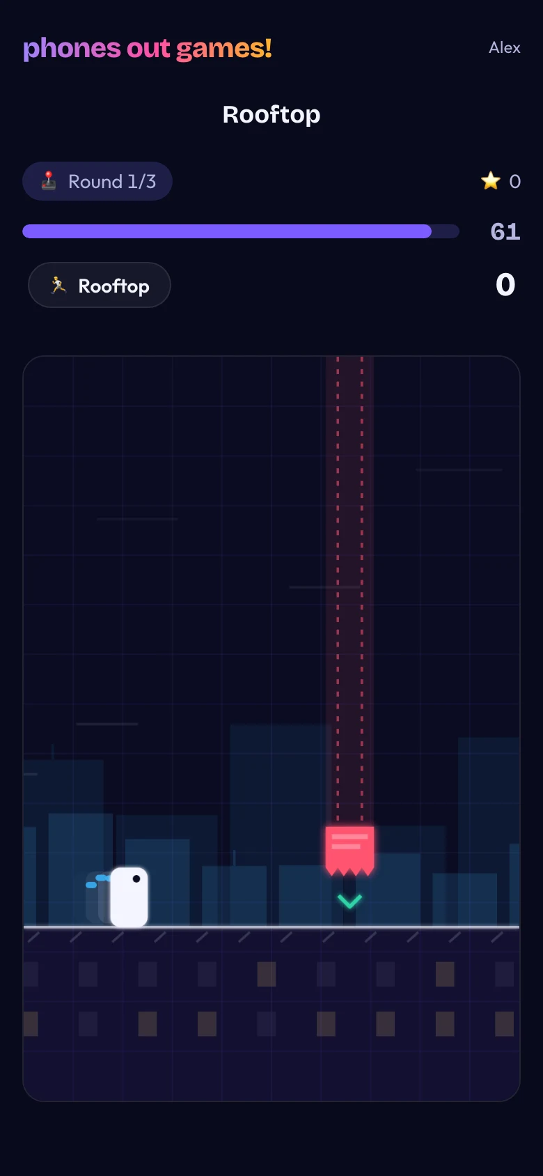 Rooftop phone screen: Everyone plays at once