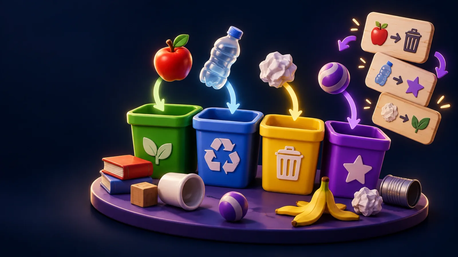 Illustrated cover for Sorted. Swipe every item into the right bin. Then the rules change. Then again.