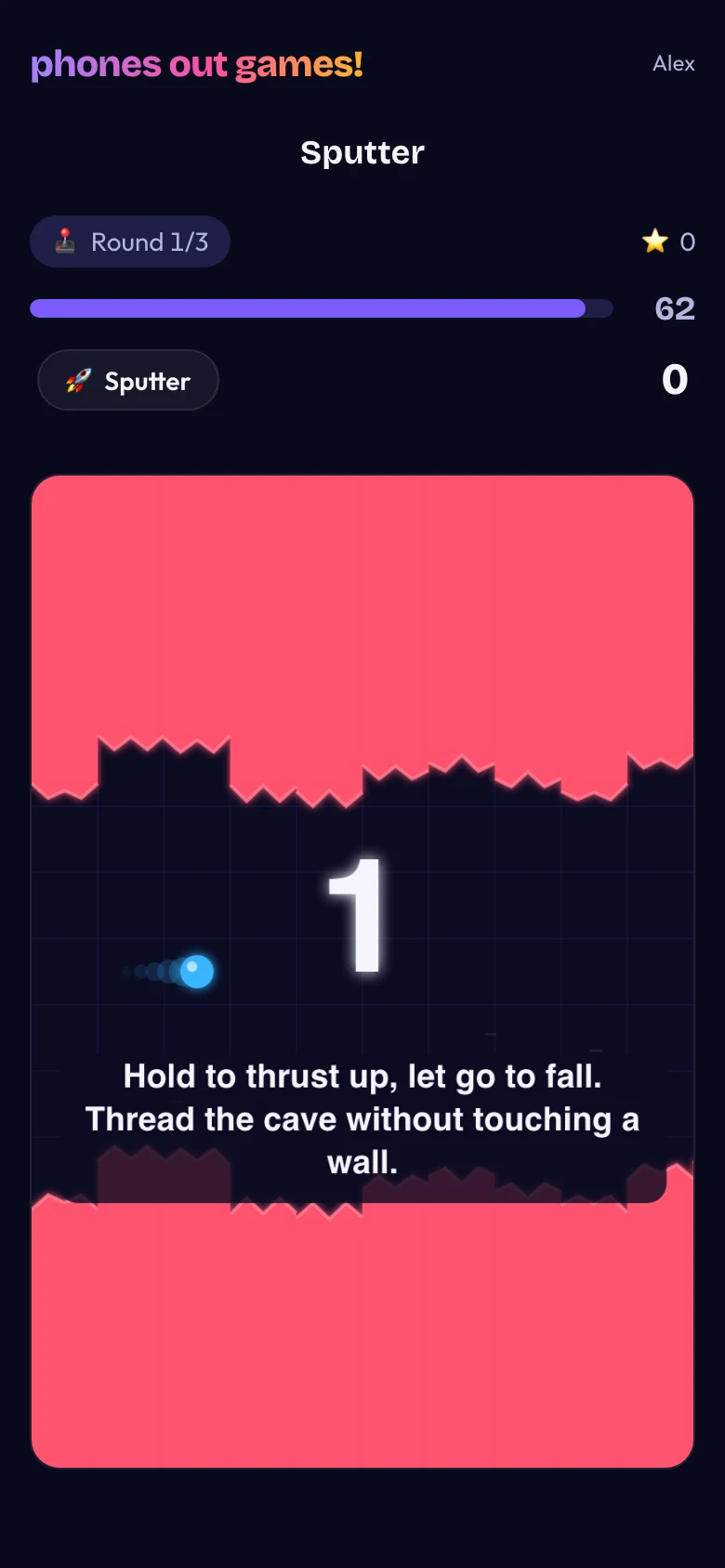 Sputter phone screen: Everyone plays at once