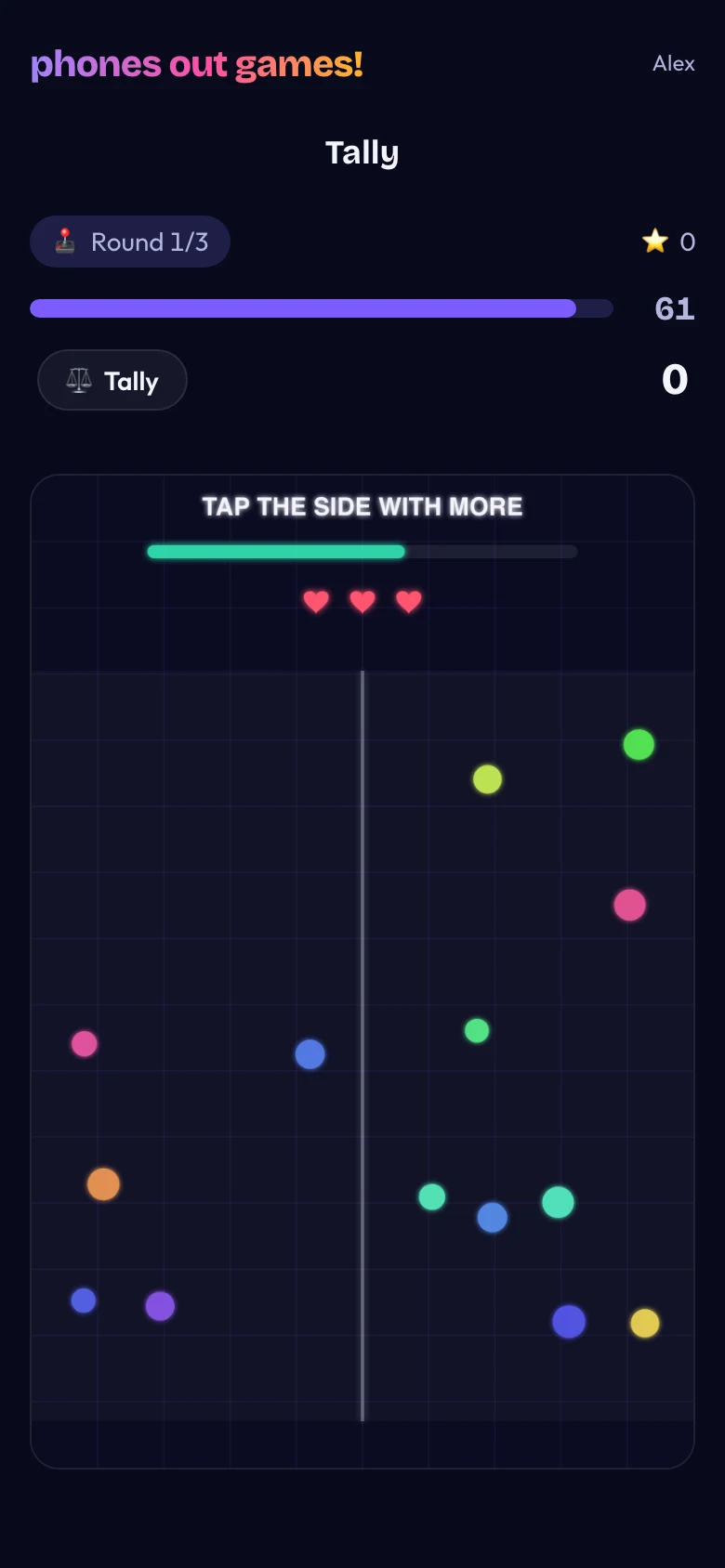 Tally phone screen: Everyone plays at once