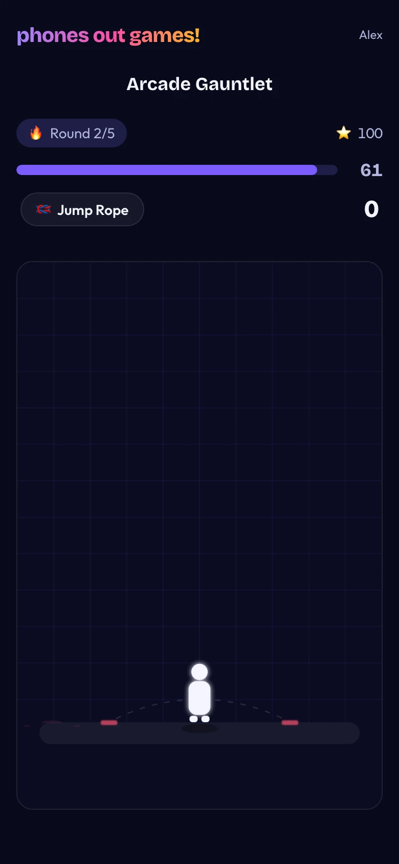 Arcade Gauntlet phone screen: Round two: Jump Rope