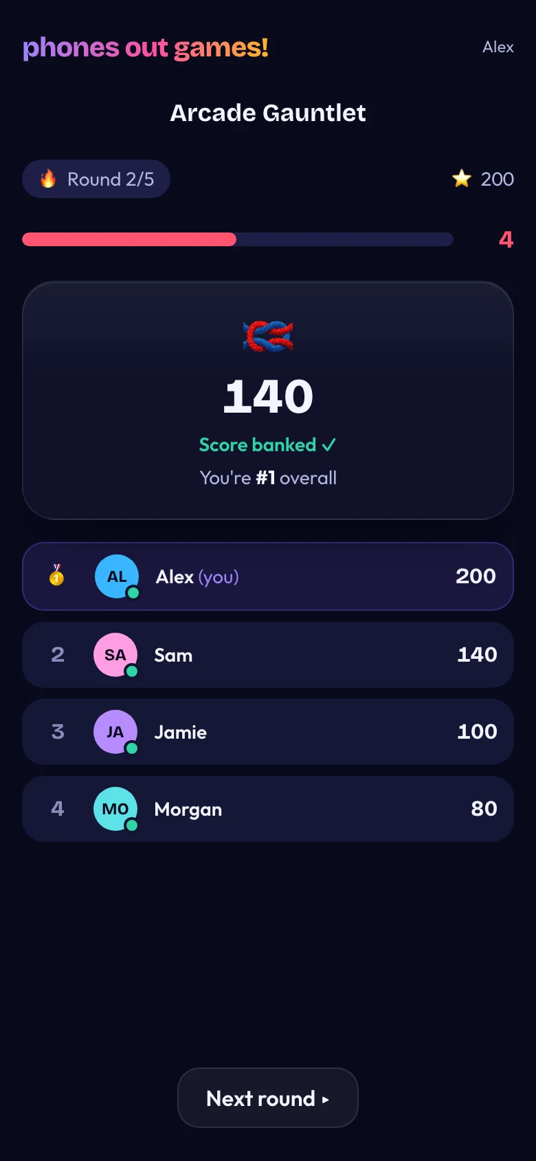 Arcade Gauntlet phone screen: The points add up