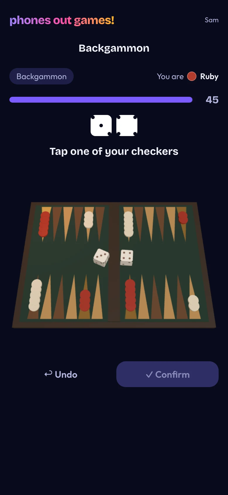 Backgammon phone screen: Make your move