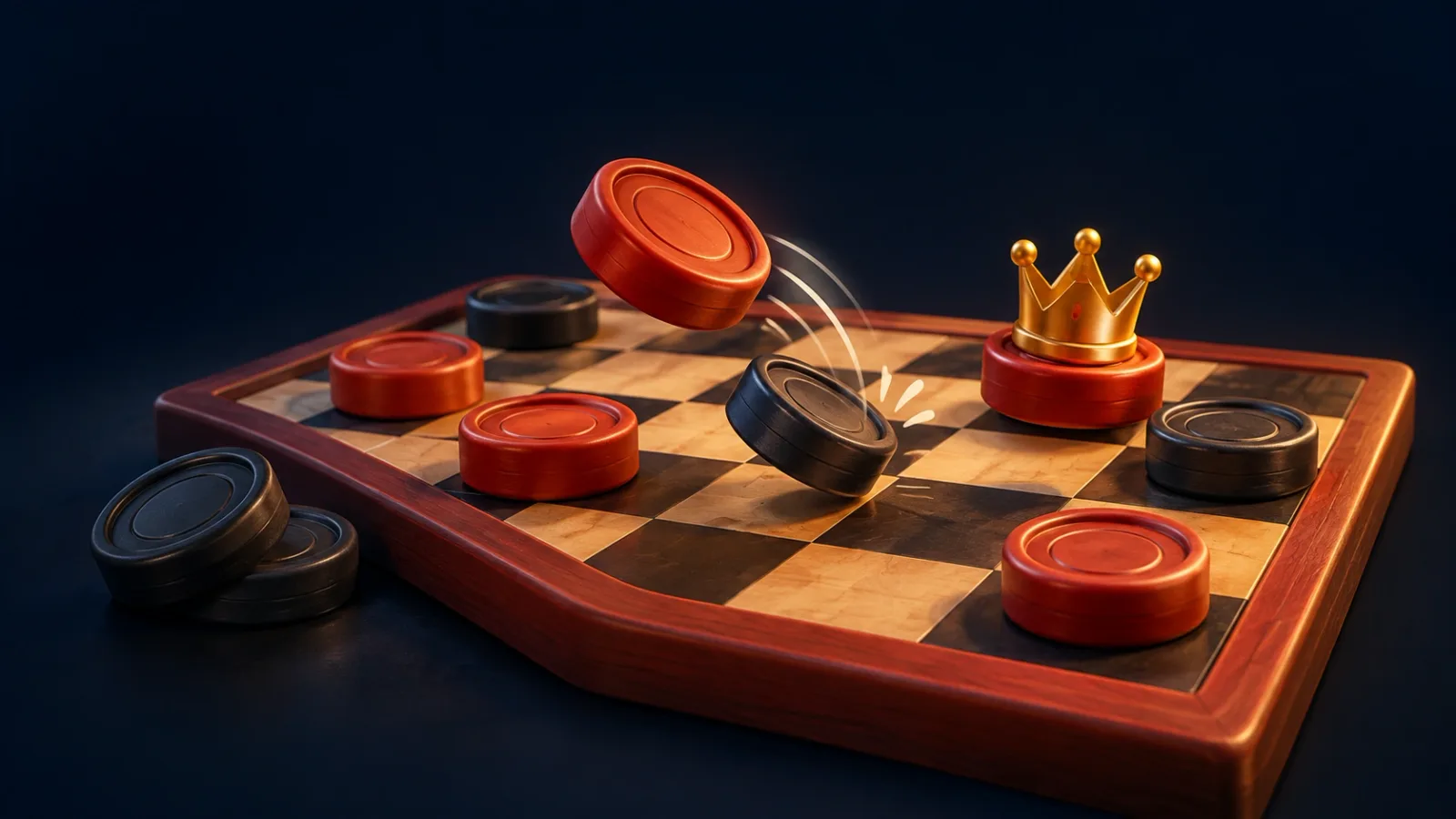 Illustrated cover for Draughts. Jump, king, and clean the board.