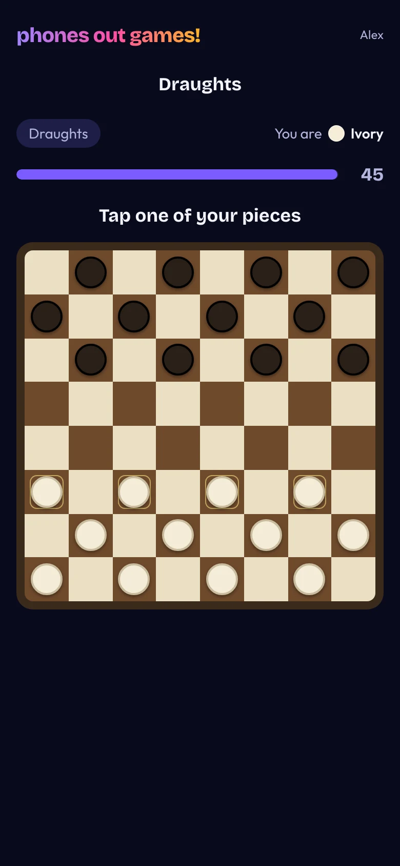 Draughts phone screen: Make your move