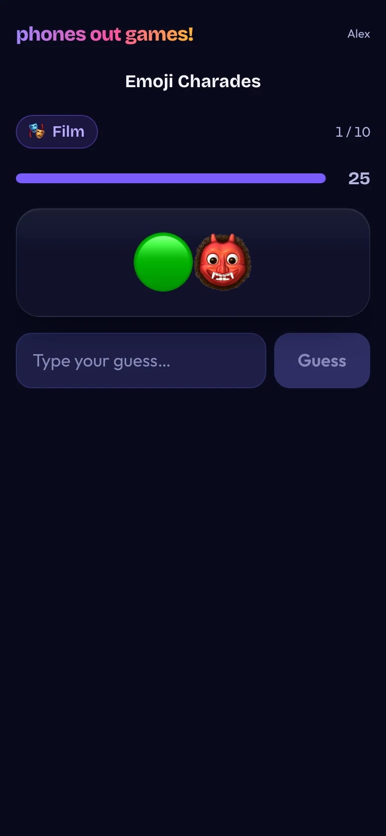 Emoji Charades phone screen: Solve the emoji