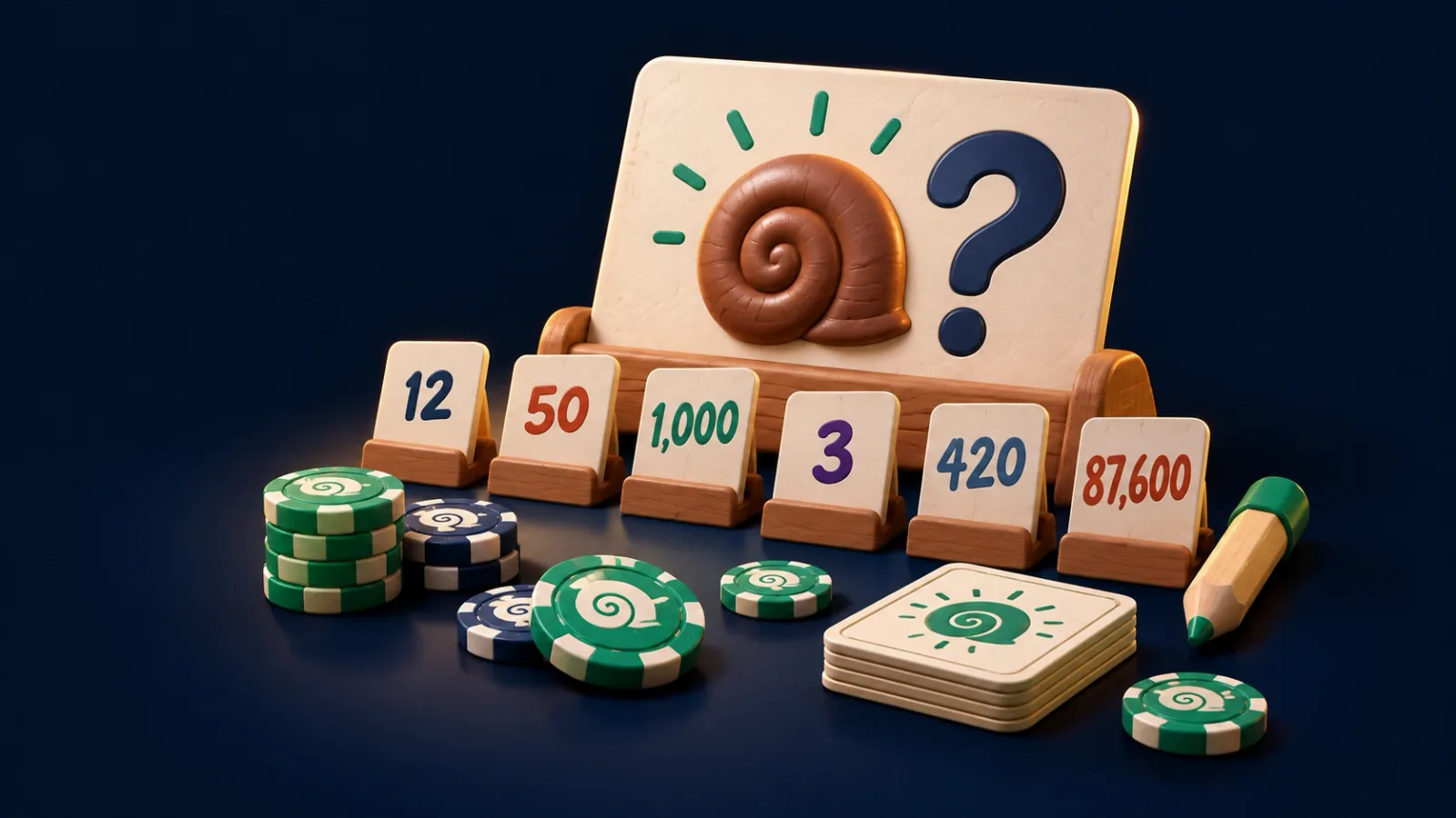 Illustrated cover for Guesstimate. How many teeth has a snail? Guess the absurd quantity, then bet on whose guess you trust.