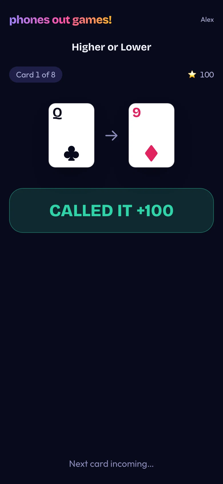 Higher or Lower phone screen: See the flip