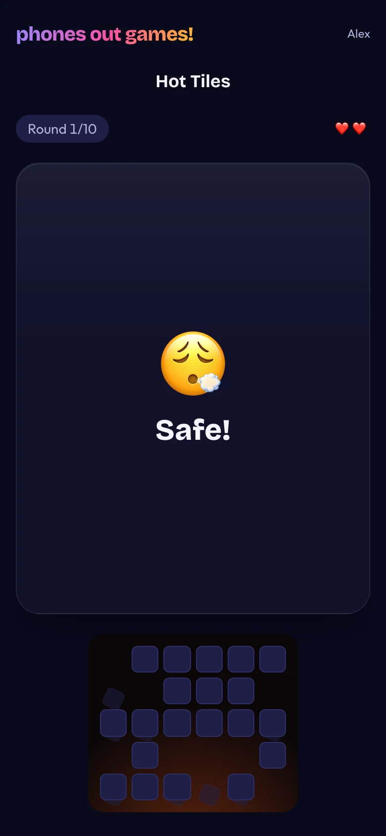 Hot Tiles phone screen: See who fell