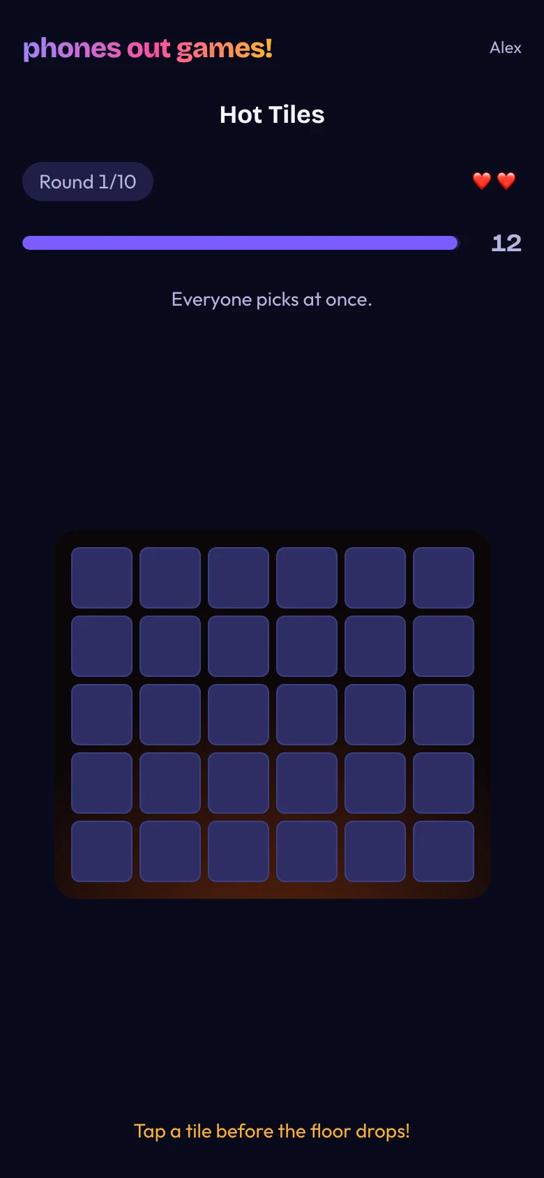 Hot Tiles phone screen: Pick a tile