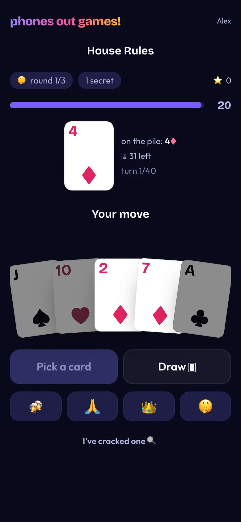 House Rules phone screen: Play a card