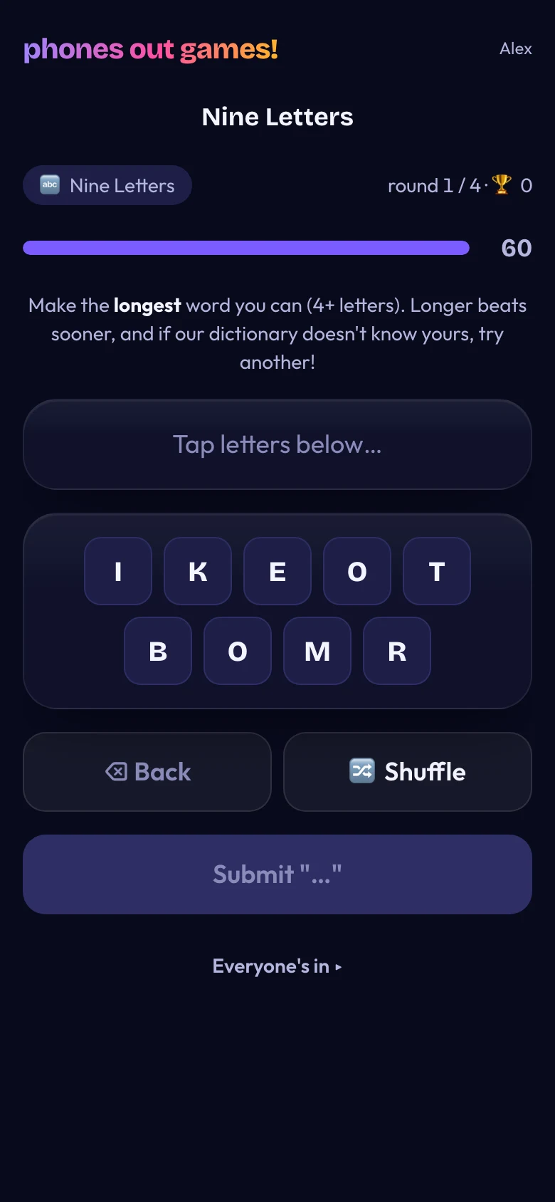 Nine Letters phone screen: Make your word