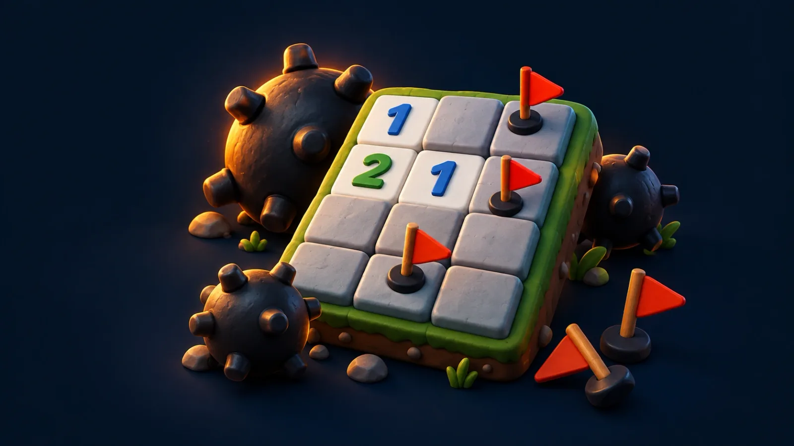 Illustrated cover for Minefield. Same field, every phone. Sweep it clean without standing on one.