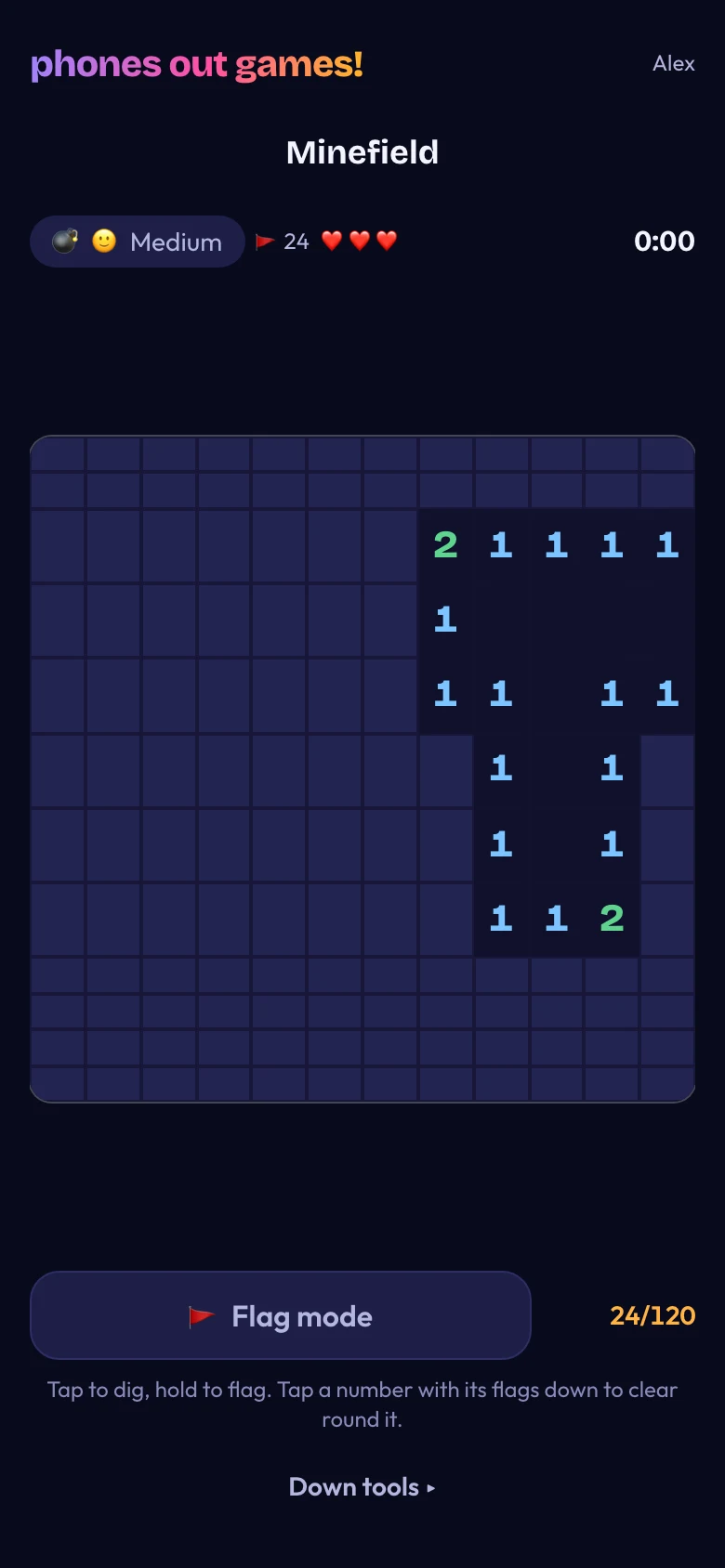 Minefield phone screen: Sweep the field