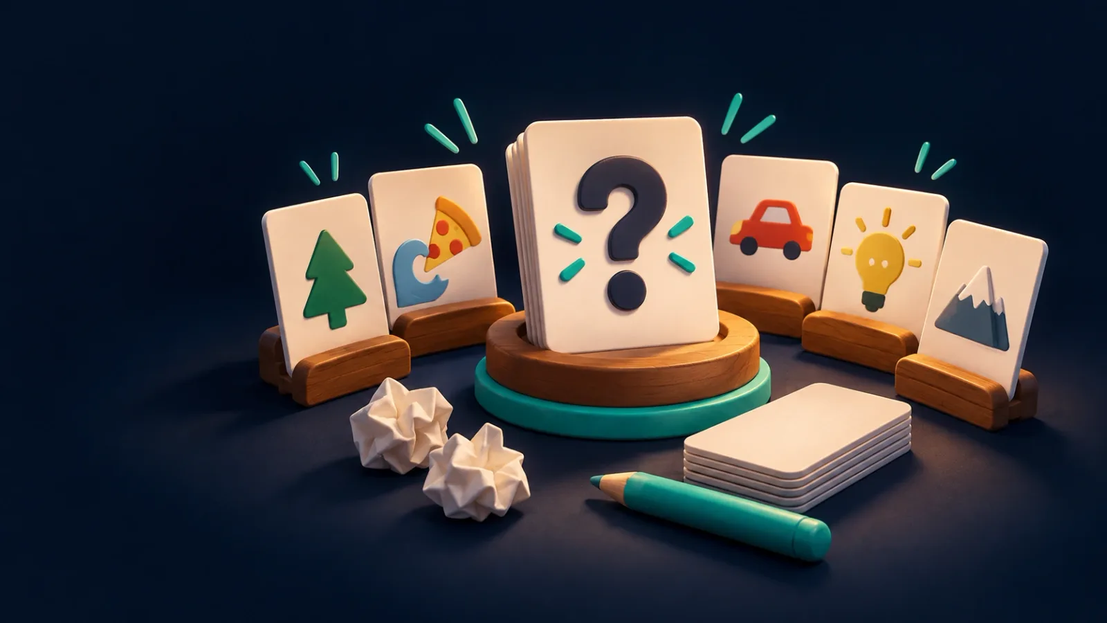 Illustrated cover for One Word. One of you guesses. The rest get one word each, and doubles cancel out.