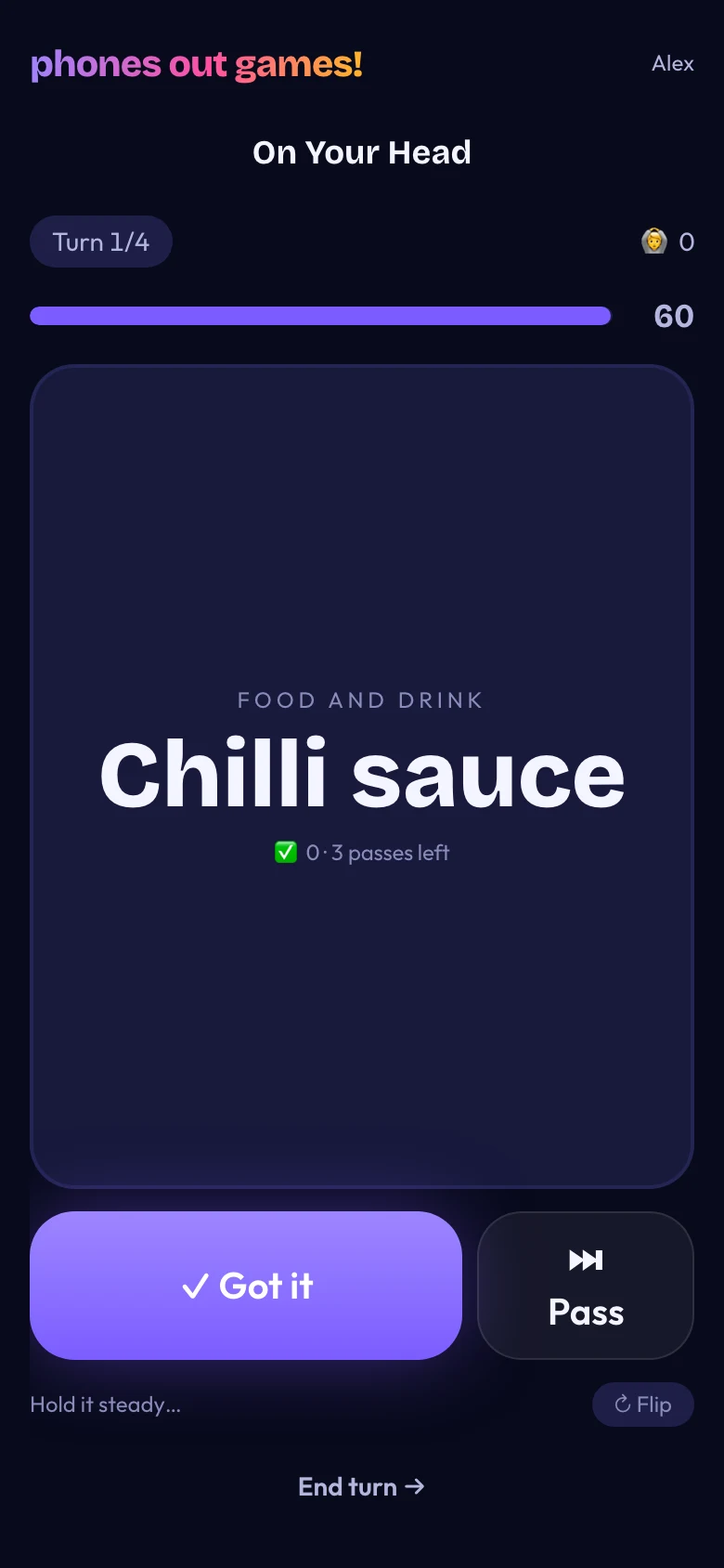 On Your Head phone screen: Guess the word