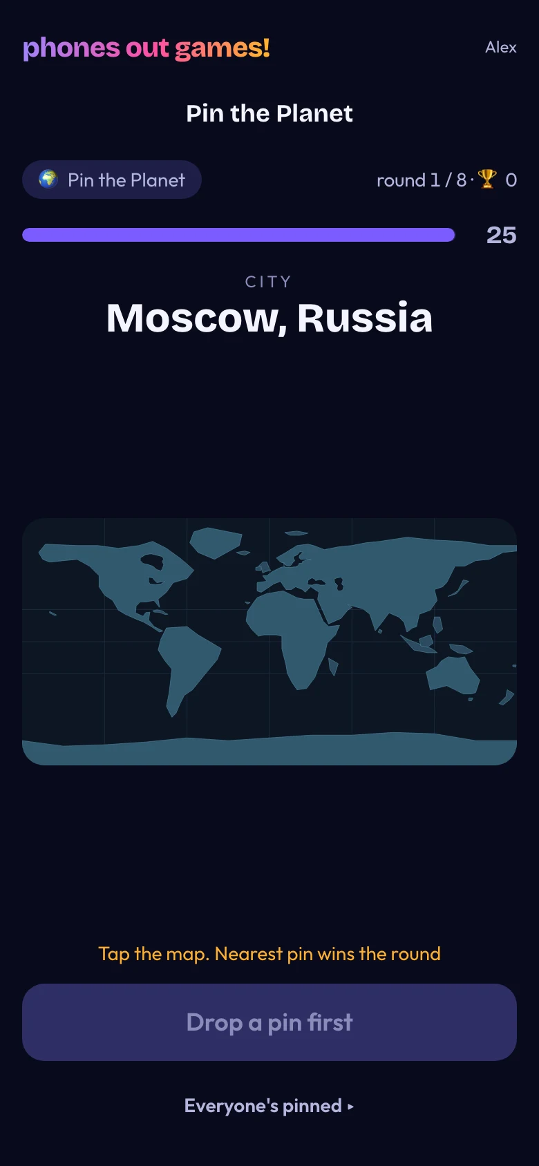 Pin the Planet phone screen: Drop your pin