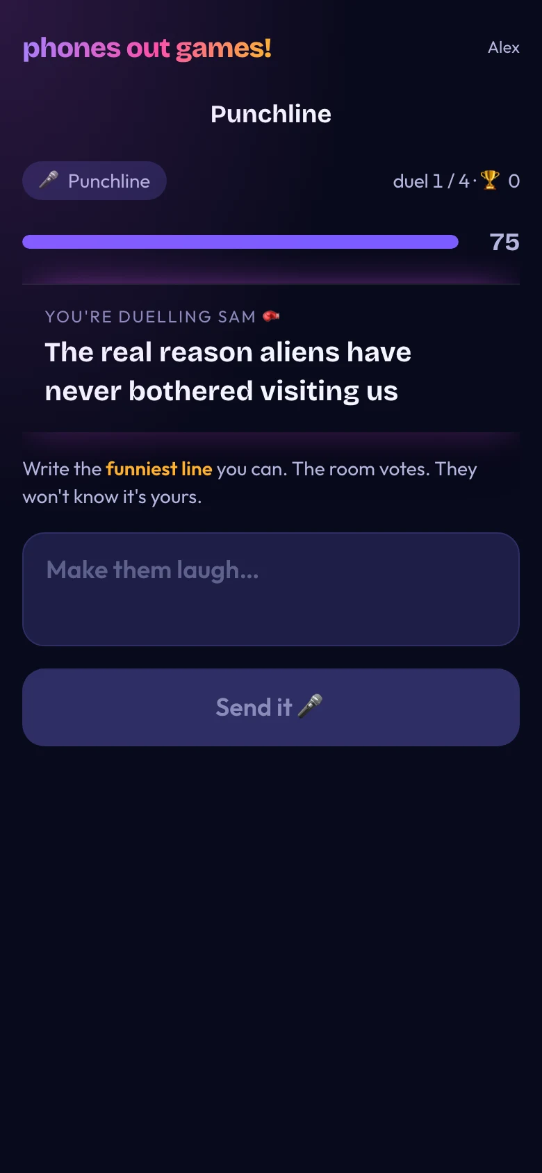 Punchline phone screen: Write your line