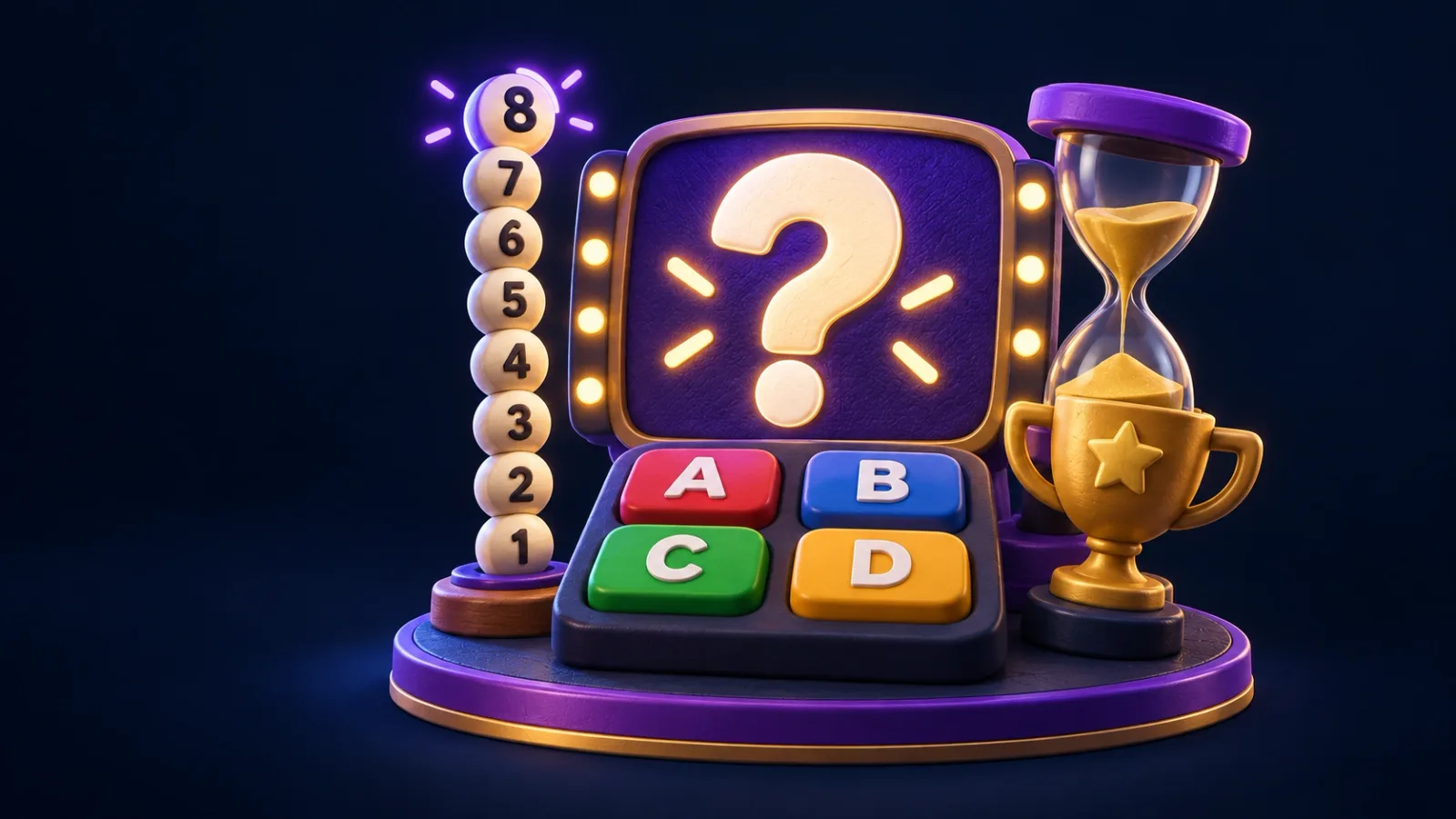 Illustrated cover for Big Screen Quiz. Fastest fingers, sharpest minds. 8 questions.