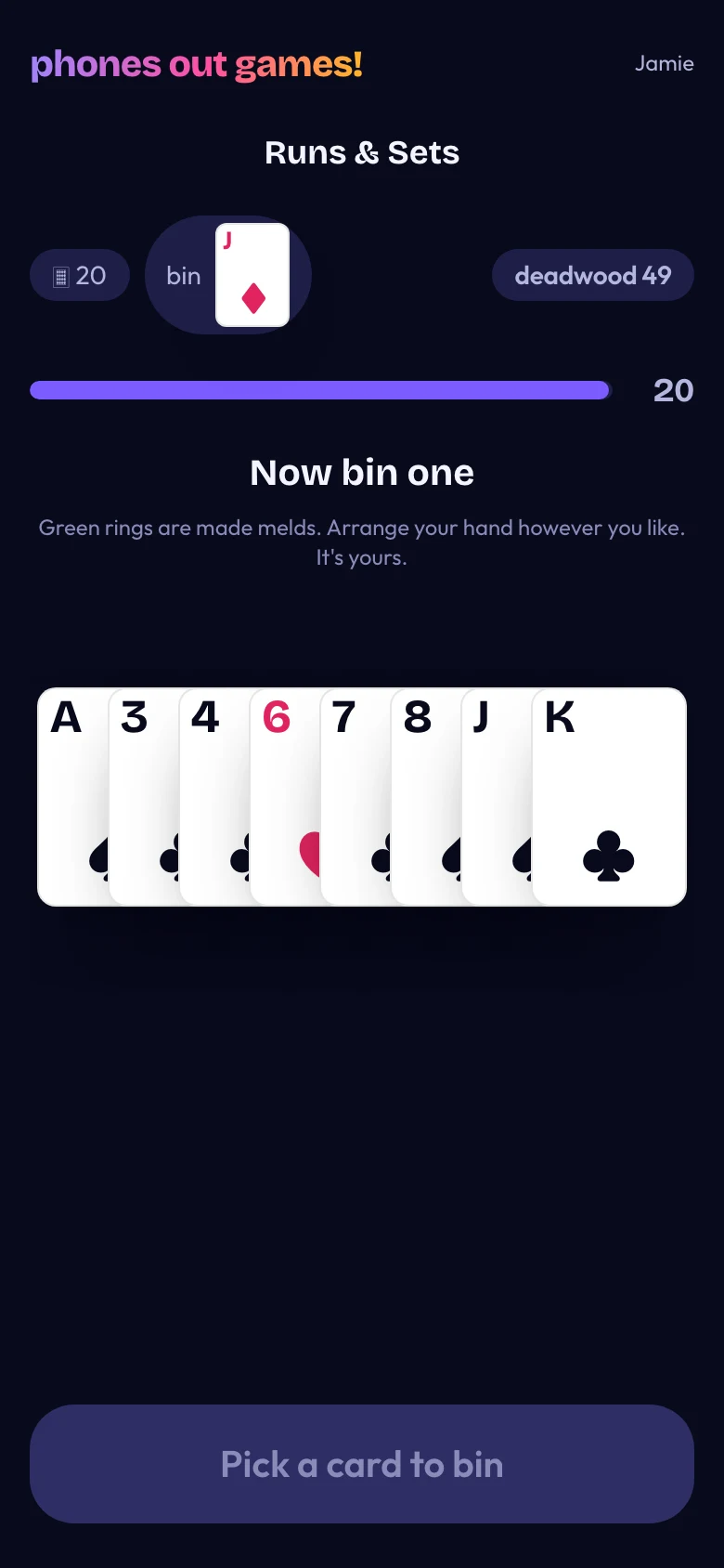 Runs & Sets phone screen: Build your melds