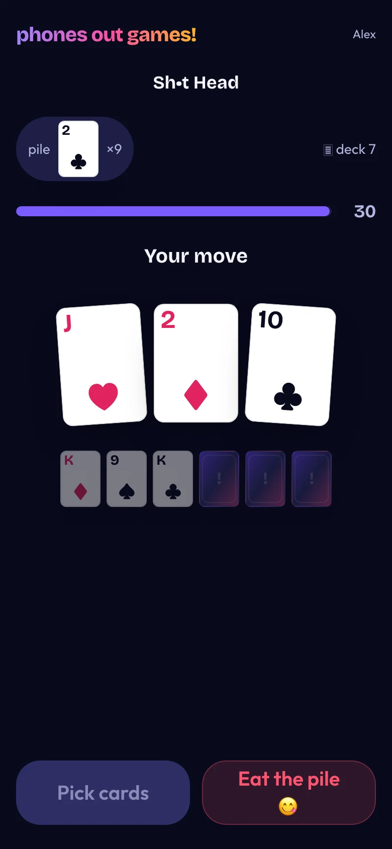 Sh•t Head phone screen: Play a card