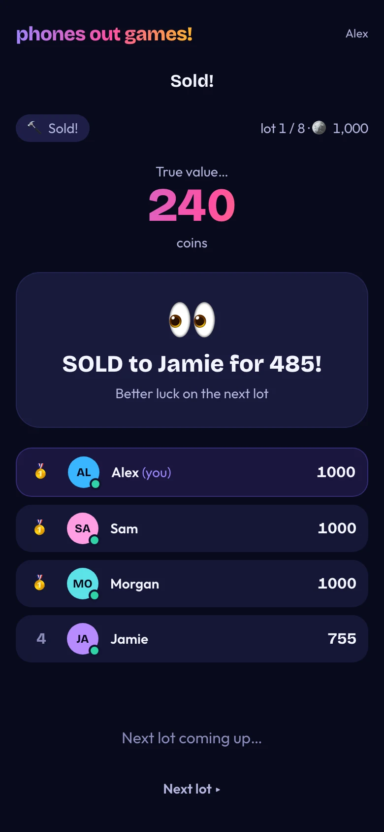 Sold! phone screen: Hear the hammer