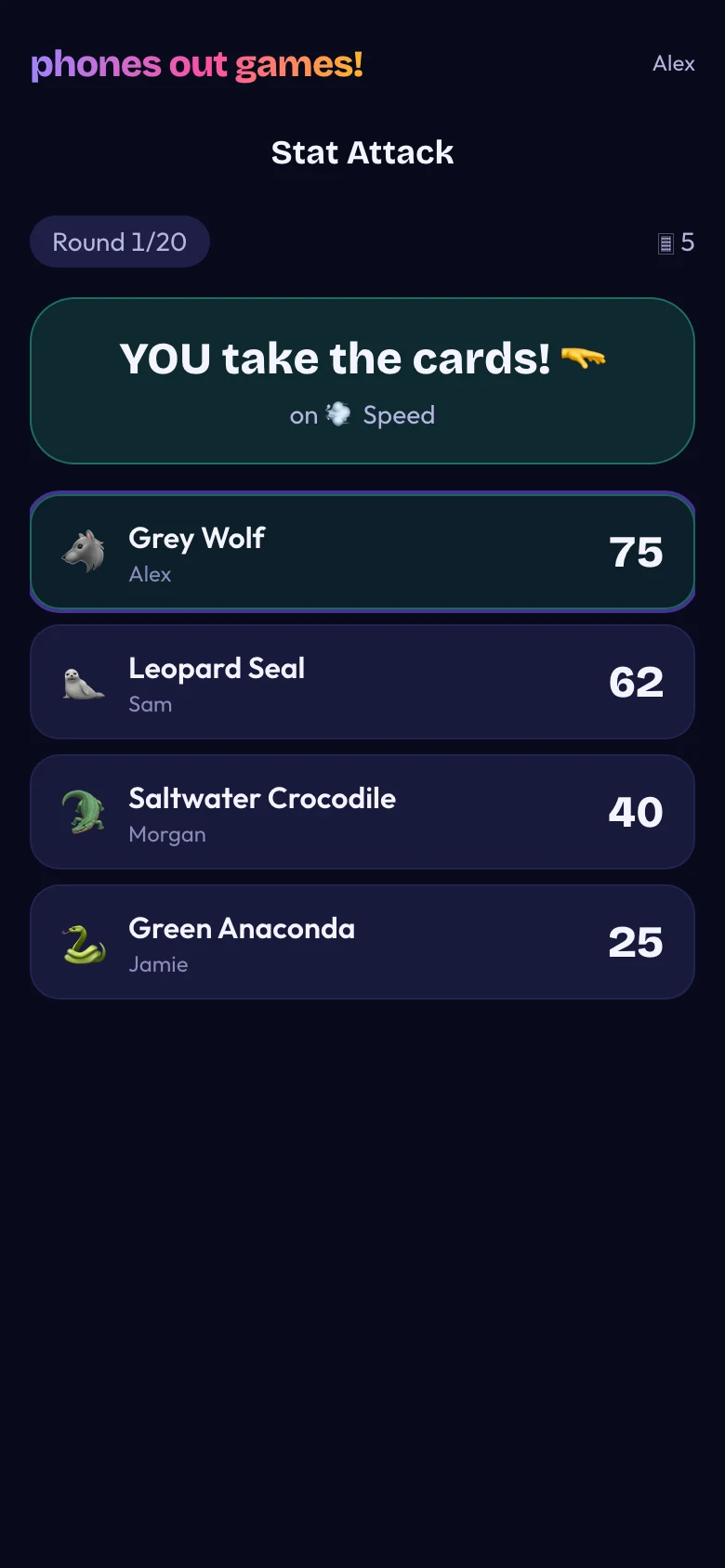 Stat Attack phone screen: See the reveal