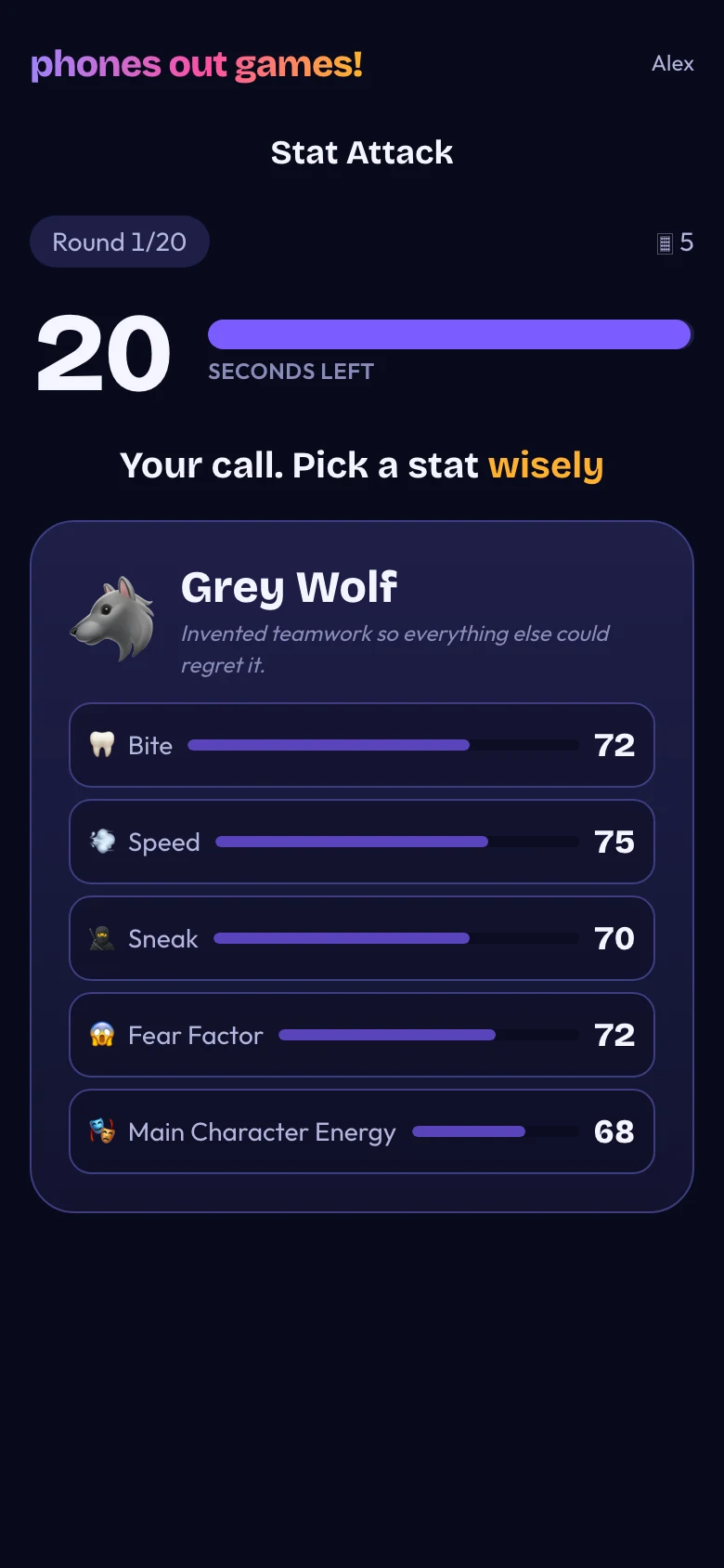 Stat Attack phone screen: Choose your stat