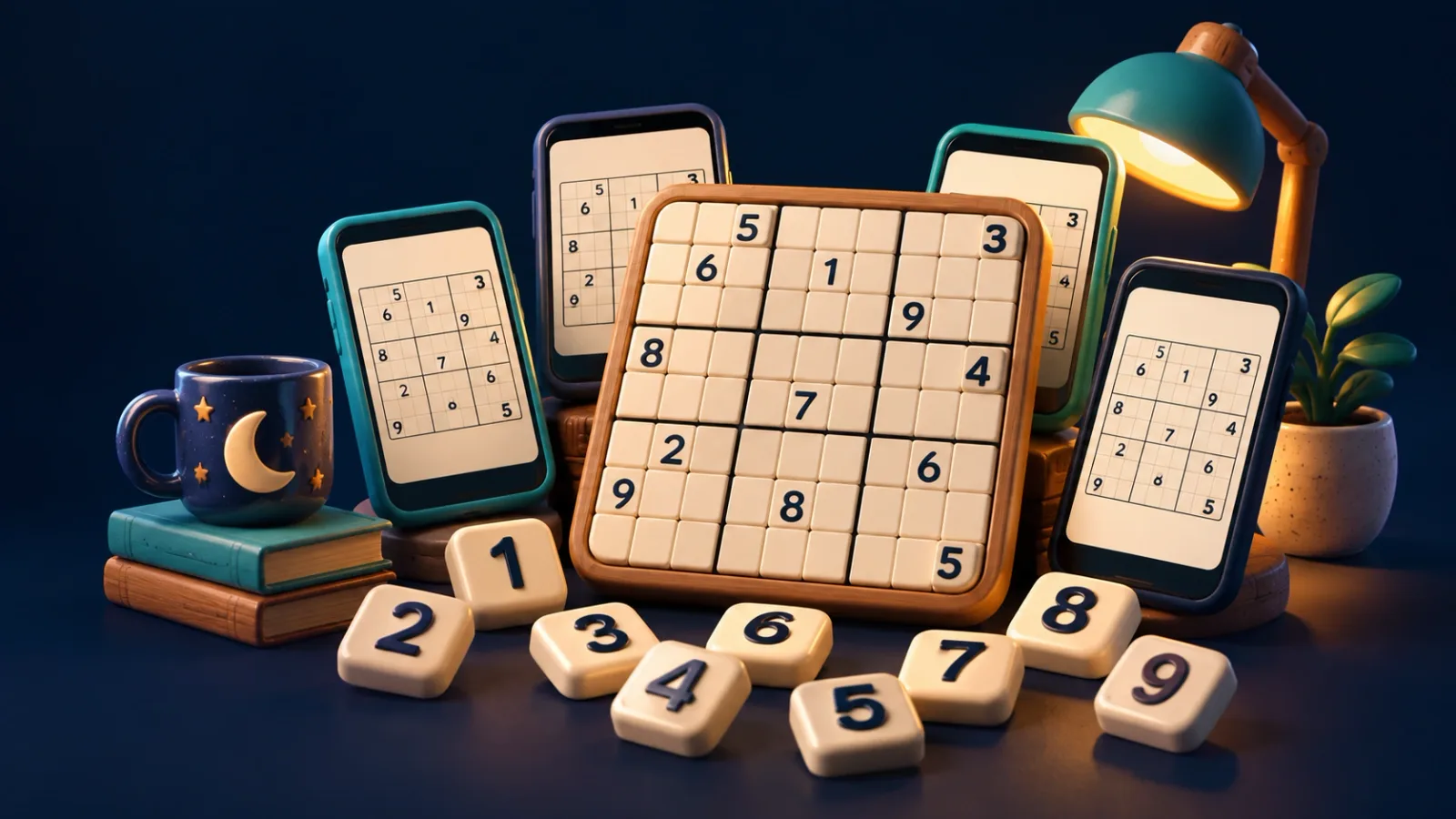 Illustrated cover for Sudoku. One grid. Nine numbers. First to fill it wins.